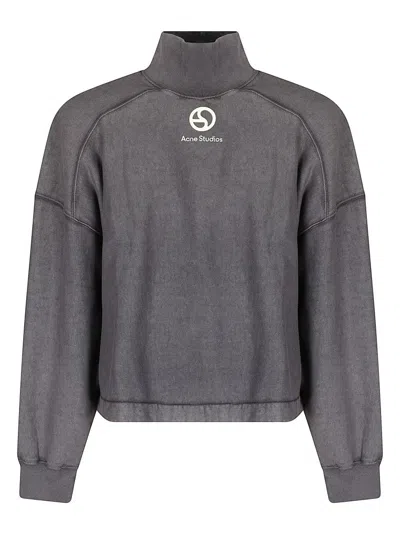 Acne Studios Faded Black Logo Turtleneck Sweatshirt In Gray