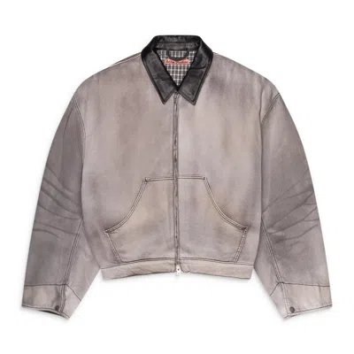 Acne Studios Faded Denim Bomber Jacket White/black In Brown