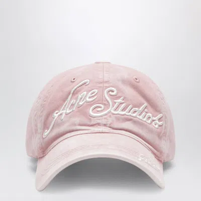 Acne Studios Faded Pink Baseball Cap With Embroidered Logo In Animal Print