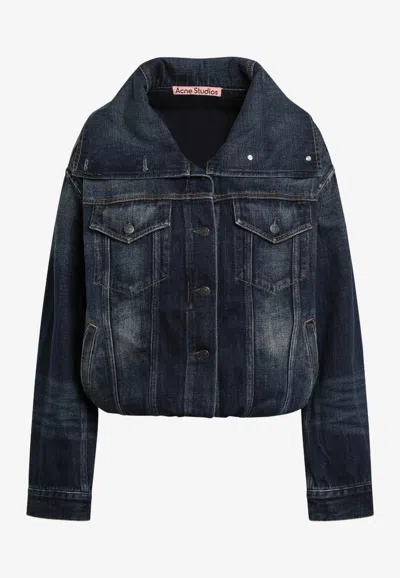 Acne Studios Faded Wide-collar Oversized Denim Jacket In Blue