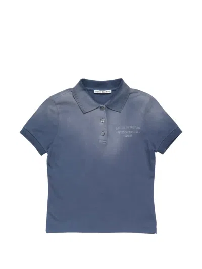 Acne Studios Faded-effect Logo-print Polo Shirt In Blue