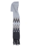 Acne Studios Fair Isle Mohair & Wool Blend Hooded Fringe Scarf In Gray