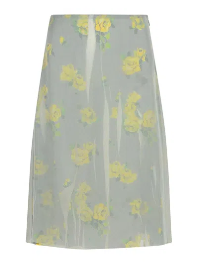 Acne Studios Floral Midi Skirt In Green