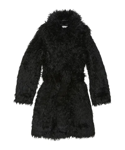 Acne Studios Faux Fur Belted Coat In Black