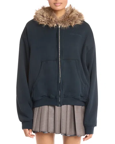 Acne Studios Faux Fur Trim Sweatshirt In Black