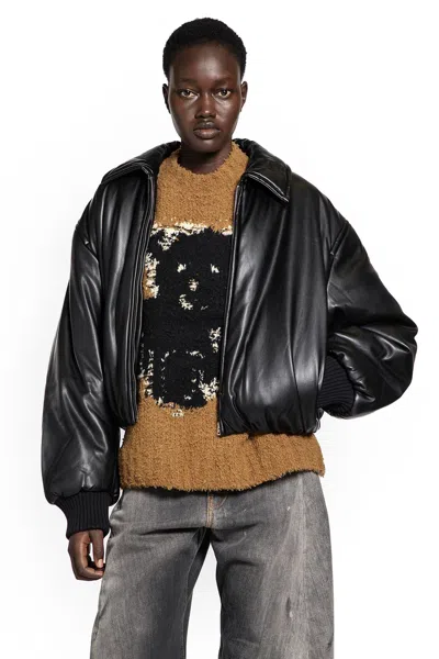 Acne Studios Faux Leather Bomber Jacket In Black