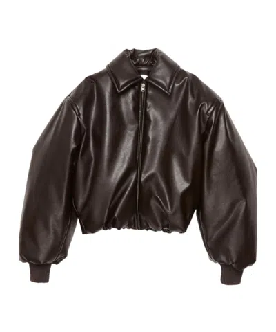Acne Studios Faux Leather Bomber Jacket In Brown