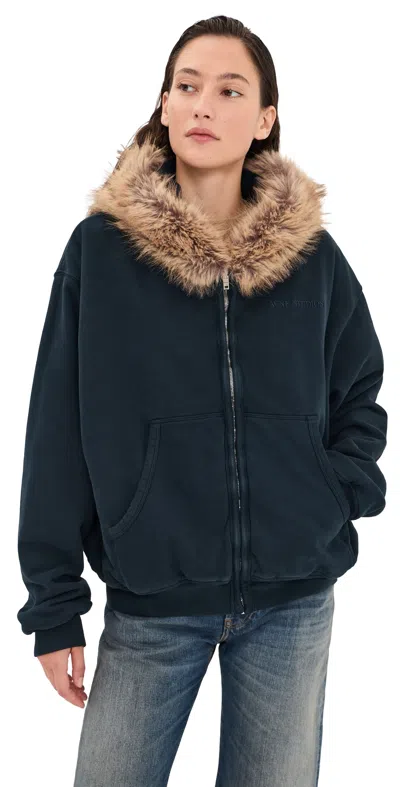 Acne Studios Faux Shearling Hooded Jacket Dark Navy