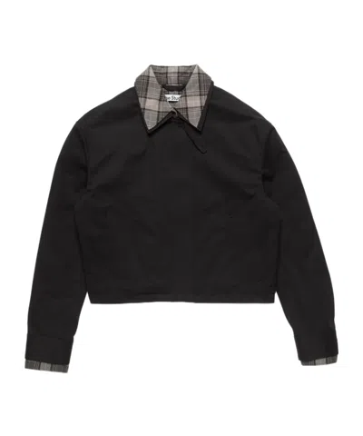 Acne Studios Cropped Jacket Long Sleeves Check Collar Pockets In Black