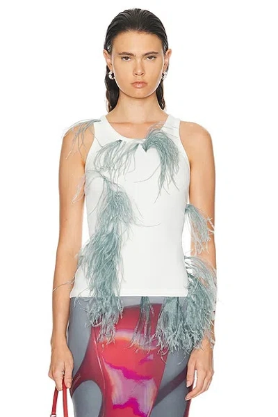 Acne Studios Feather-detailing Ribbed Tank Top In White & Navy