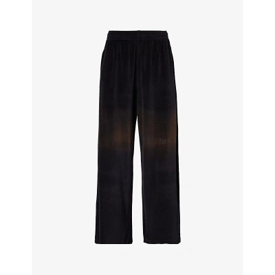 Acne Studios Womens Black Fega Faded-patch Wide-leg Mid-rise Stretch-cotton Jogging Bottoms