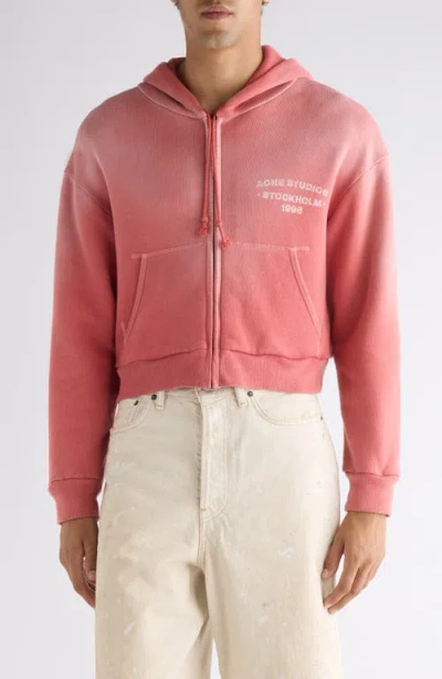 Acne Studios Feida Cropped Logo-print Cotton-jersey Zip-up Hoodie In Red