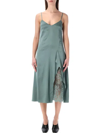 Acne Studios Feminine Slip Dress With Ruffled Slit - Size 36 In Green