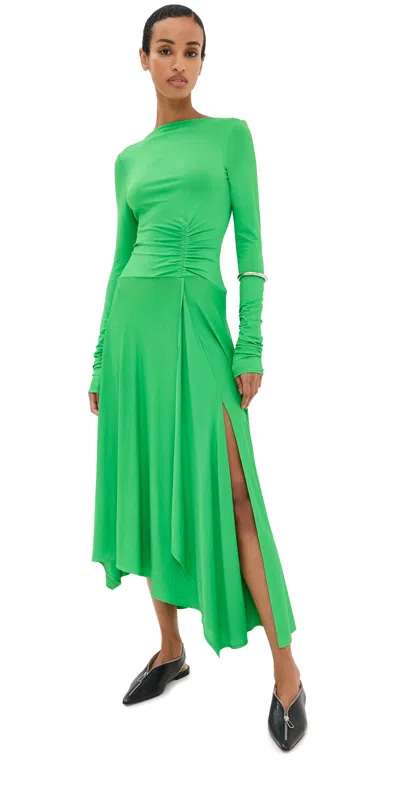 Acne Studios Fitted Fluid Long Sleeve Dress Bright Green In Bcd Bright Green