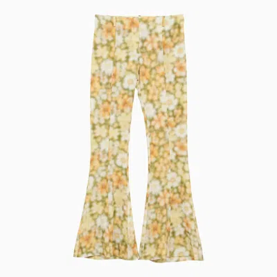 Acne Studios Floral-print Hammered-crepe Flared Pants In Green
