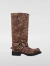 Acne Studios 35mm Balius Coated Denim Biker Boots In Braun