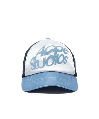 Acne Studios Flocked-logo Mesh Hat In Blue