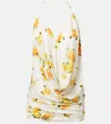 Acne Studios Floral Draped Jersey Top In Orange/white