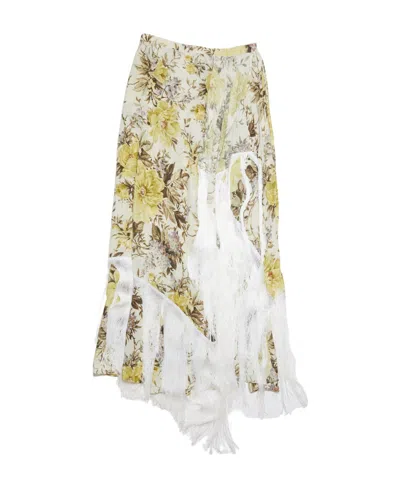 Acne Studios Floral-print Asymmetric Fringed Skirt In White