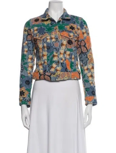 Pre-owned Acne Studios Floral Print Denim Jacket In Blue
