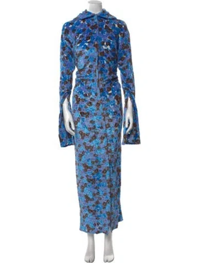 Pre-owned Acne Studios Floral Print Long Dress In Blue
