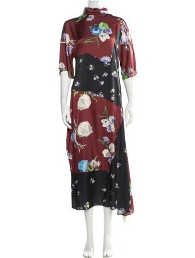 Pre-owned Acne Studios Floral Print Long Dress In Burgundy