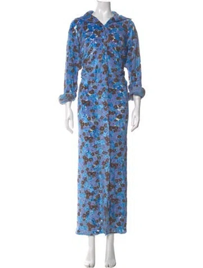 Pre-owned Acne Studios Floral Print Long Dress W/ Tags In Blue
