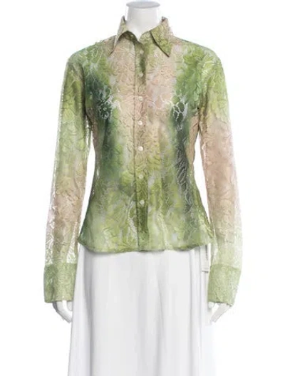 Pre-owned Acne Studios Floral Print Long Sleeve Blouse In Green
