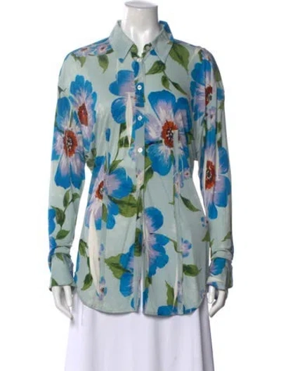 Pre-owned Acne Studios Floral Print Long Sleeve Blouse W/ Tags In Blue
