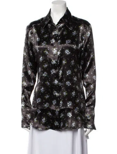 Pre-owned Acne Studios Floral Print Long Sleeve Button-up Top In Blue