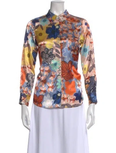 Pre-owned Acne Studios Floral Print Long Sleeve Button-up Top In Blue