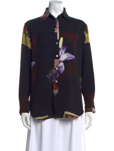 Pre-owned Acne Studios Floral Print Long Sleeve Button-up Top In Blue