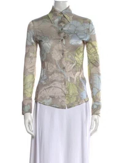 Pre-owned Acne Studios Floral Print Long Sleeve Button-up Top In Grey/metallic
