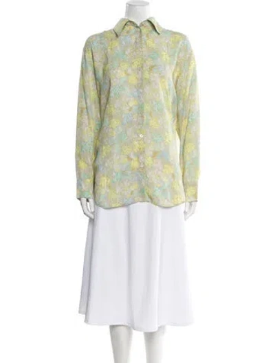 Pre-owned Acne Studios Floral Print Long Sleeve Button-up Top W/ Tags In Yellow