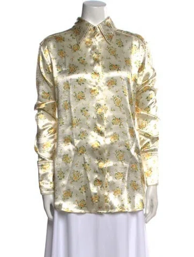 Pre-owned Acne Studios Floral Print Long Sleeve Button-up Top W/ Tags In Yellow