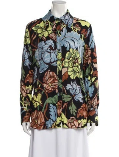 Pre-owned Acne Studios Floral Print Long Sleeve Top In Blue