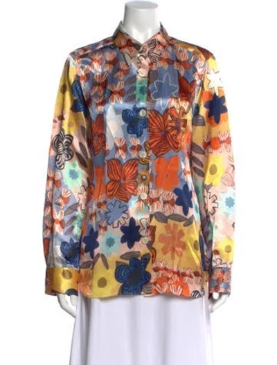Pre-owned Acne Studios Floral Print Long Sleeve Top In Blue