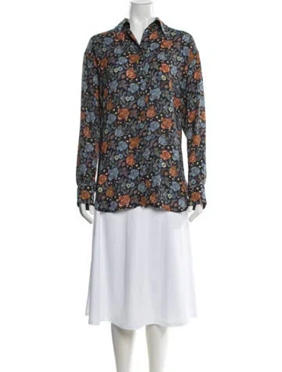 Pre-owned Acne Studios Floral Print Long Sleeve Top In Blue