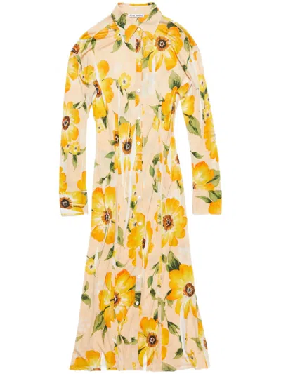 Acne Studios Midikleid Mit Blumen-print In Nude