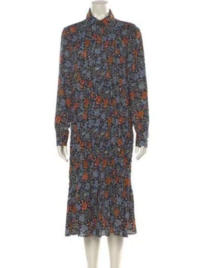 Pre-owned Acne Studios Floral Print Midi Length Dress In Blue
