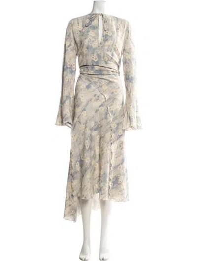 Pre-owned Acne Studios Floral Print Midi Length Dress In Blue