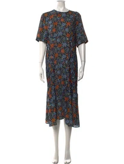 Pre-owned Acne Studios Floral Print Midi Length Dress In Blue