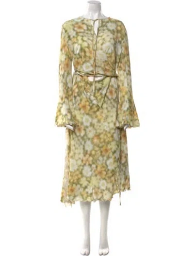 Pre-owned Acne Studios Floral Print Midi Length Dress In Green