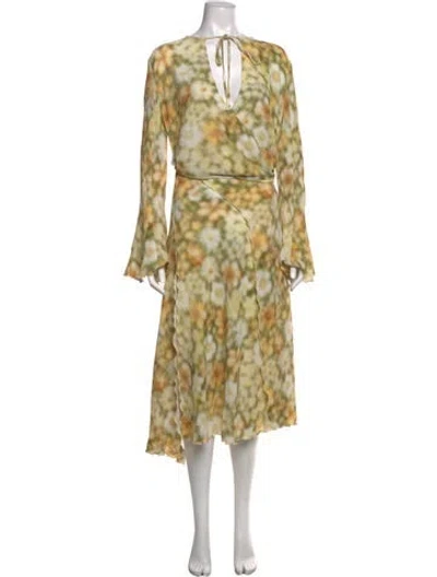 Pre-owned Acne Studios Floral Print Midi Length Dress In Green