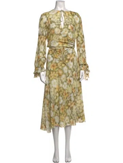 Pre-owned Acne Studios Floral Print Midi Length Dress In Green