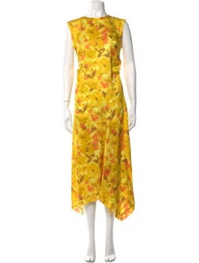 Pre-owned Acne Studios Floral Print Midi Length Dress In Yellow