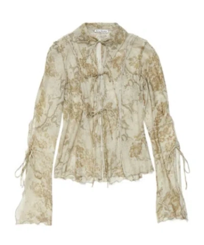 Acne Studios Floral-print Semi-sheer Shirt In Light Beige