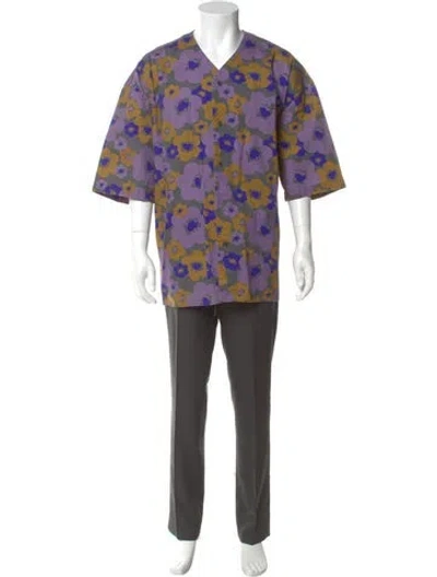 Pre-owned Acne Studios Floral Print Short Sleeve Shirt In Purple