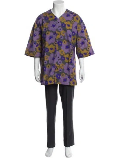 Pre-owned Acne Studios Floral Print Three-quarter Sleeve Shirt In Blue