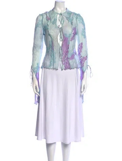 Pre-owned Acne Studios Floral Print Tie Neck Blouse In Blue